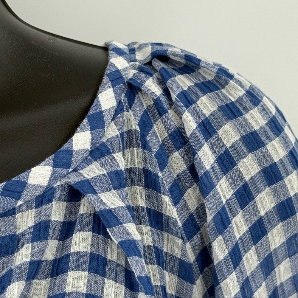 Calvin Klein Blue and White Gingham Peasant Blouse - Picture 4 of 10